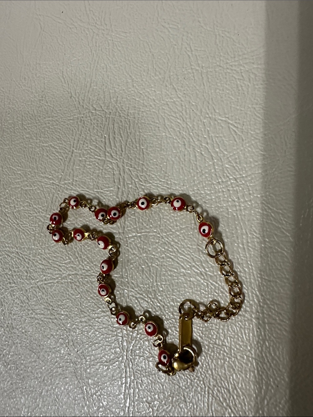 Gold Stainless Steel Chain 8” Bracelet with Red White Evil Eye Beads